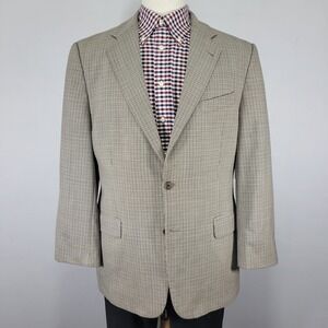 Joseph‎ Abboud Men's Sport Coat Blazer Two Button Beige Plaid Silk Wool 42S